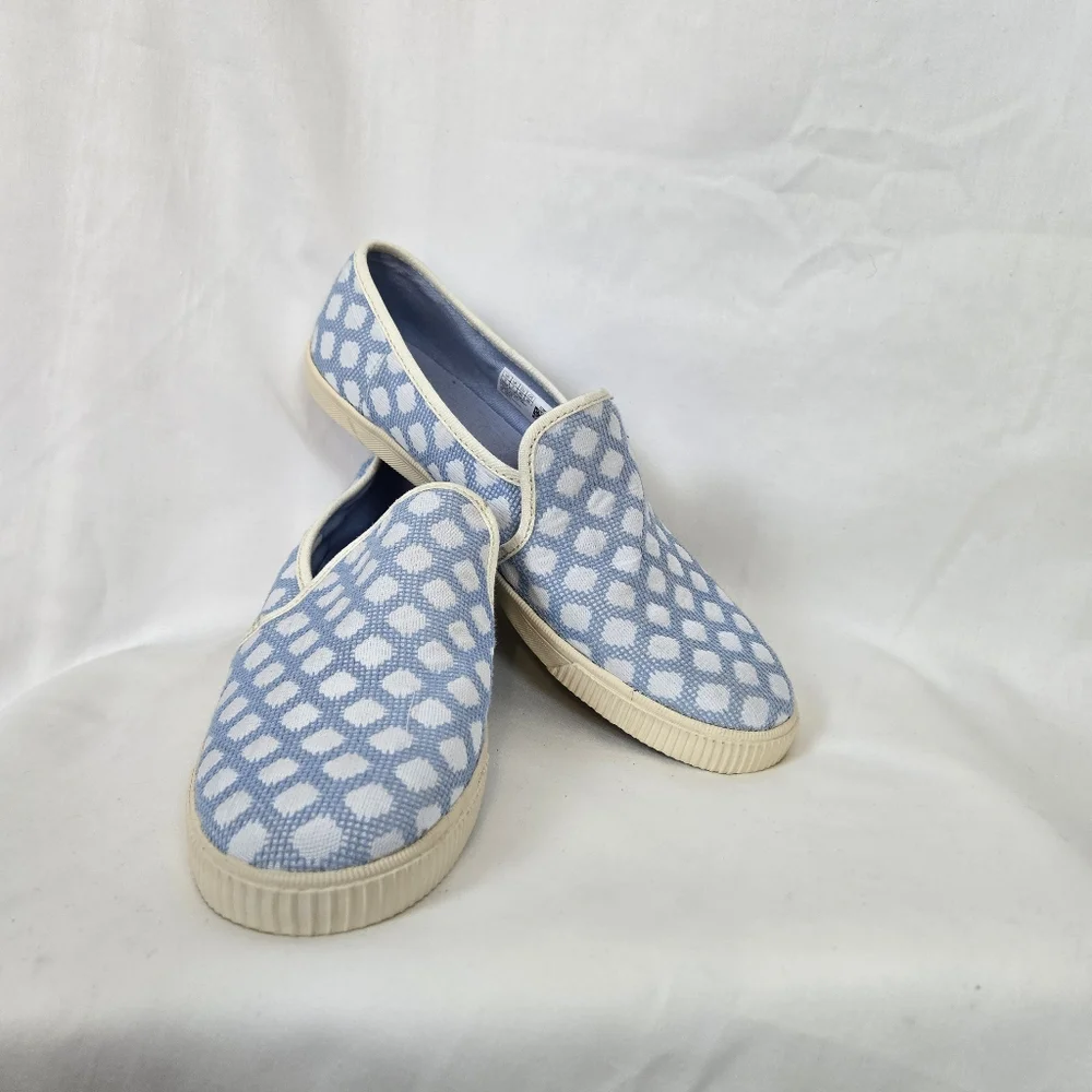 TOMS Women's Canvas Clemente Bliss Blue White Diamond Print Slip-On Shoes Size 9